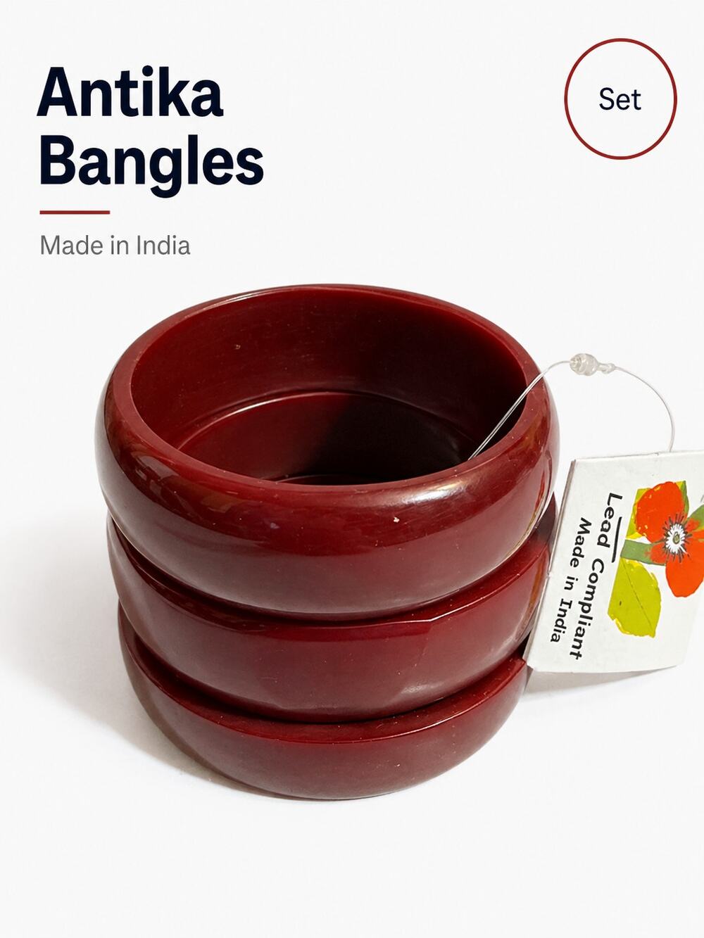 Antika Collection Bangle Set Burgundy Red Resin Stack Bracelets India